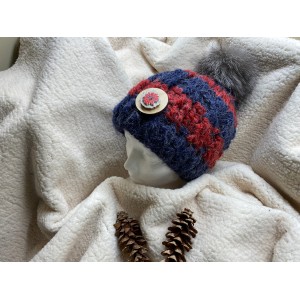 Tuque en laine d'alpaga bleu et rouge