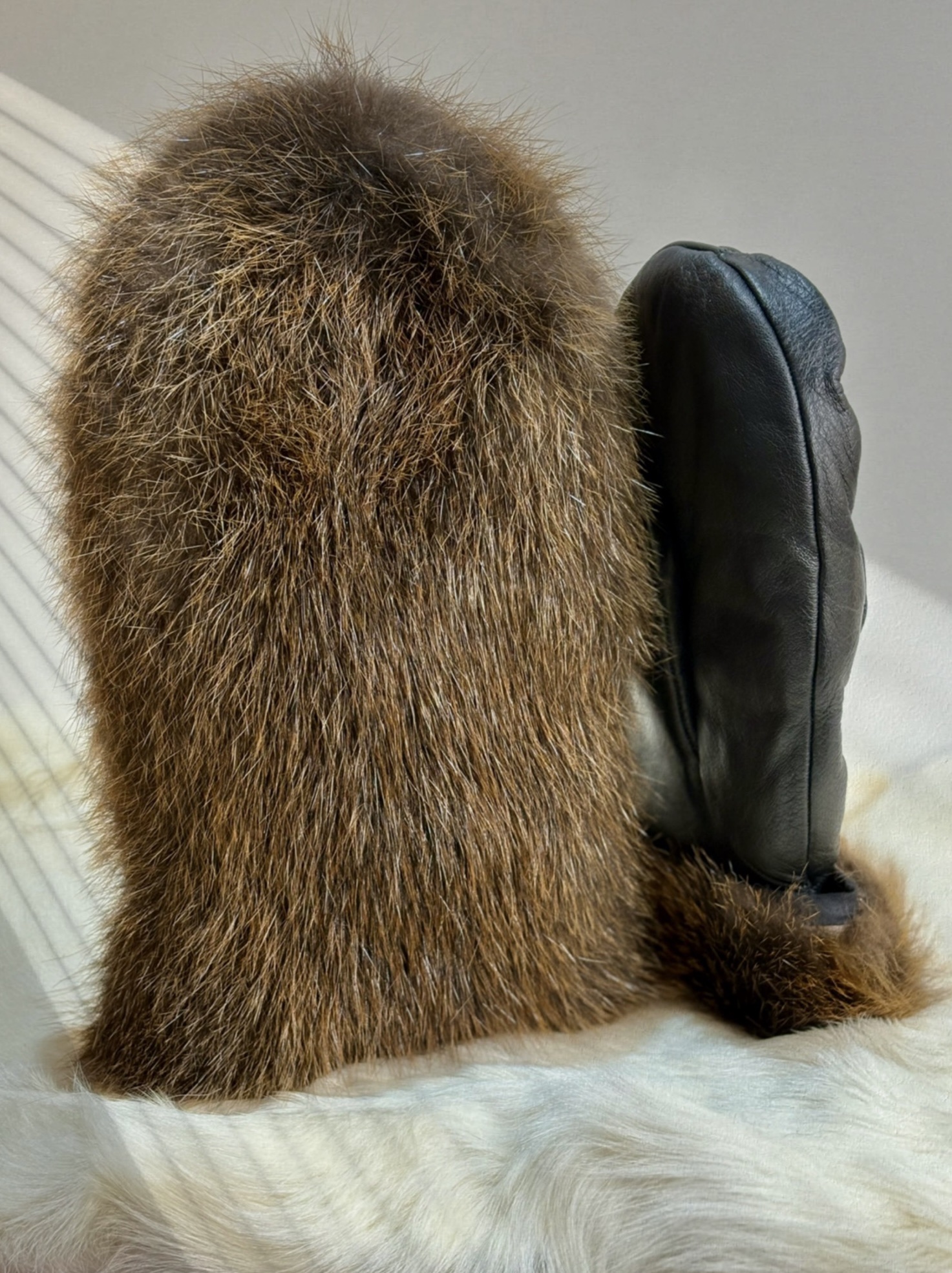 Mitaines réversible cuir & castor